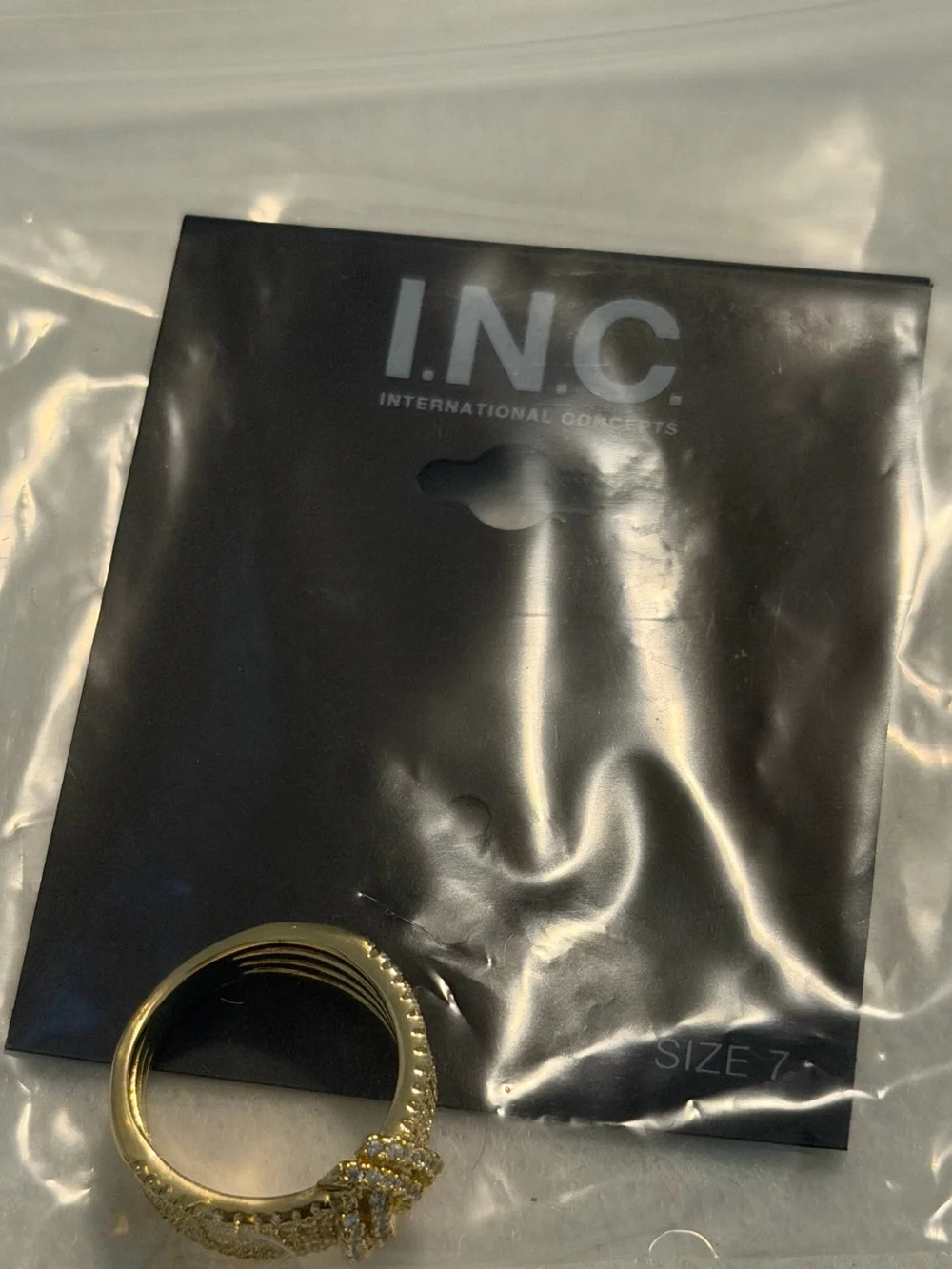 INC International Concepts Gold-Tone Multi-Row Knot Ring with Clear Crystals